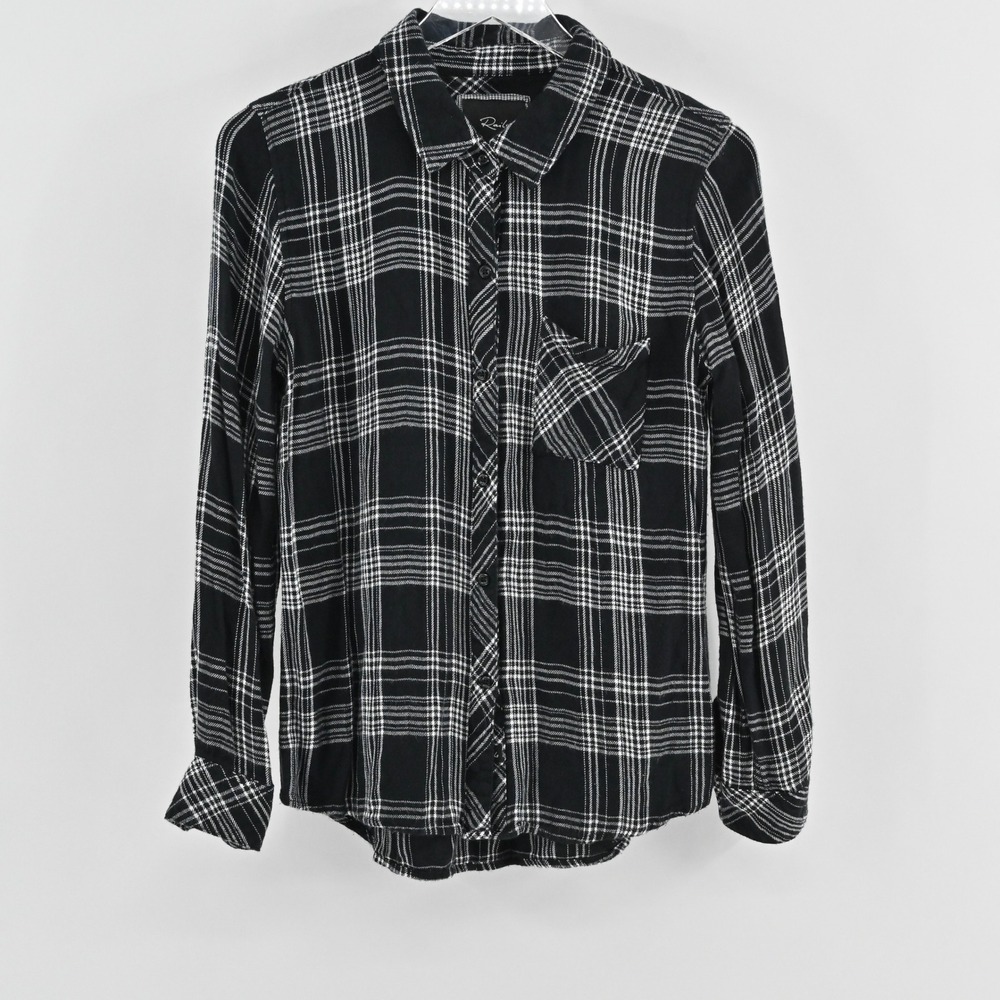 Rails Womens Hunter Plaid Top Size S Grunge Western Black White Button Shirt